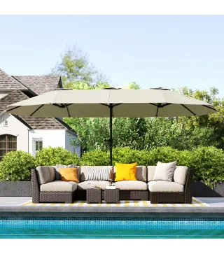 Sombrilla Doble 4x2,2 m Sombrilla Terraza Exterior con Manivela Manual Impermeable y Protección UV30+ Crema