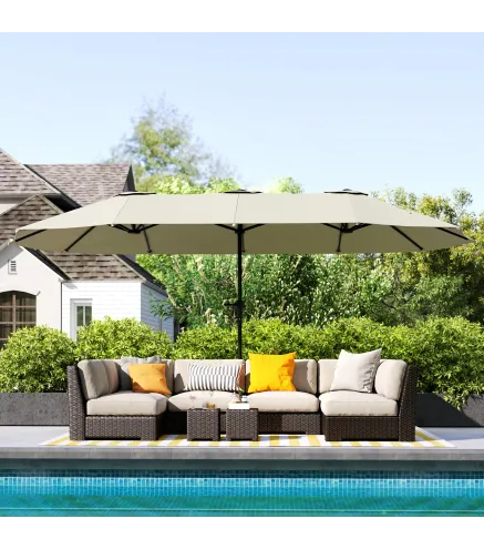 Sombrilla Doble 4x2,2 m Sombrilla Terraza Exterior con Manivela Manual Impermeable y Protección UV30+ Crema