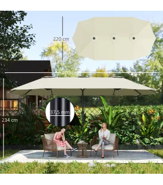 Sombrilla Doble 4x2,2 m Sombrilla Terraza Exterior con Manivela Manual Impermeable y Protección UV30+ Crema