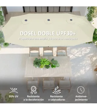 Sombrilla Doble 4x2,2 m Sombrilla Terraza Exterior con Manivela Manual Impermeable y Protección UV30+ Crema