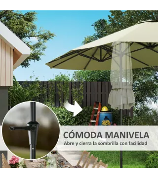 Sombrilla Doble 4x2,2 m Sombrilla Terraza Exterior con Manivela Manual Impermeable y Protección UV30+ Crema