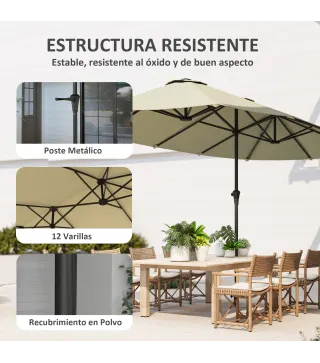 Sombrilla Doble 4x2,2 m Sombrilla Terraza Exterior con Manivela Manual Impermeable y Protección UV30+ Crema