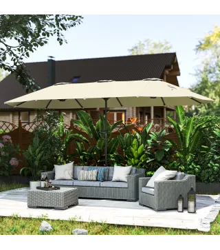 Sombrilla Doble 4x2,2 m Sombrilla Terraza Exterior con Manivela Manual Impermeable y Protección UV30+ Crema