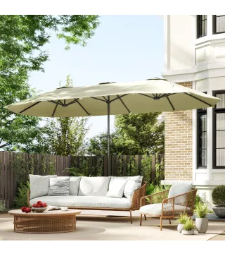 Sombrilla Doble 4x2,2 m Sombrilla Terraza Exterior con Manivela Manual Impermeable y Protección UV30+ Crema