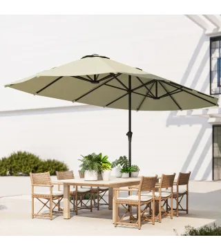 Sombrilla Doble 4x2,2 m Sombrilla Terraza Exterior con Manivela Manual Impermeable y Protección UV30+ Crema