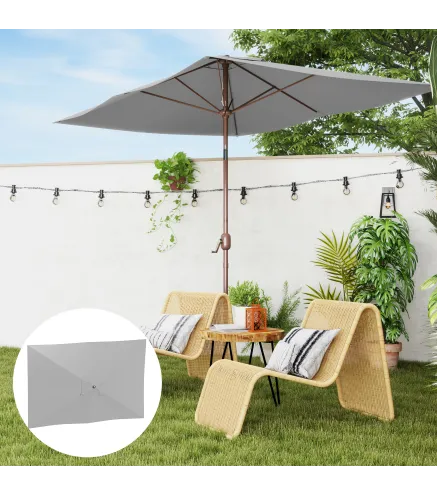 Toldo de Recambio de Sombrilla de 3x2 m Toldo de Repuesto para Sombrilla con Ventilación Superior Protección UV 50+ Gris