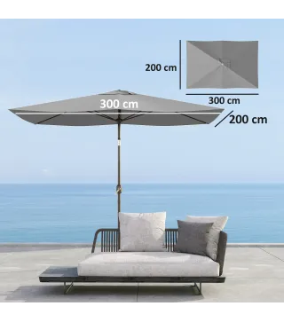 Toldo de Recambio de Sombrilla de 3x2 m Toldo de Repuesto para Sombrilla con Ventilación Superior Protección UV 50+ Gris