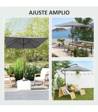 Toldo de Recambio de Sombrilla de 3x2 m Toldo de Repuesto para Sombrilla con Ventilación Superior Protección UV 50+ Gris