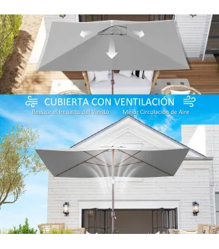 Toldo de Recambio de Sombrilla de 3x2 m Toldo de Repuesto para Sombrilla con Ventilación Superior Protección UV 50+ Gris