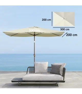 Toldo de Recambio de Sombrilla de 3x2 m Toldo de Repuesto para Sombrilla con Ventilación Superior Anti-UV 50+ Beige