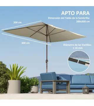 Toldo de Recambio de Sombrilla de 3x2 m Toldo de Repuesto para Sombrilla con Ventilación Superior Anti-UV 50+ Beige