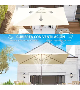 Toldo de Recambio de Sombrilla de 3x2 m Toldo de Repuesto para Sombrilla con Ventilación Superior Anti-UV 50+ Beige