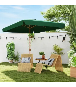 Sombrilla de Terraza Exterior 300x200x245 cm con Ángulo Ajustable Mástil de Aluminio Manivela y Protección UV 50+ Verde