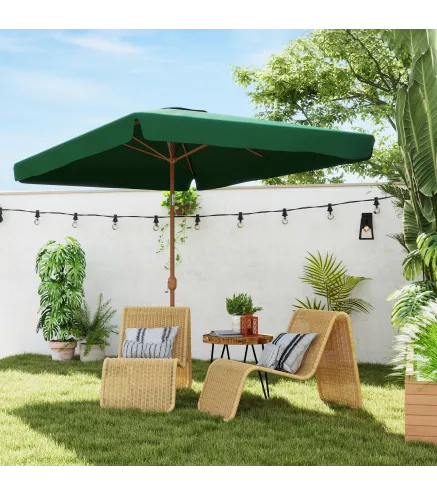Sombrilla de Terraza Exterior 300x200x245 cm con Ángulo Ajustable Mástil de Aluminio Manivela y Protección UV 50+ Verde