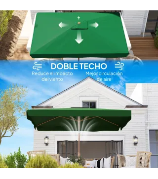Sombrilla de Terraza Exterior 300x200x235 cm con Ángulo Ajustable Mástil de Aluminio Manivela y Protección UV 50+ Verde