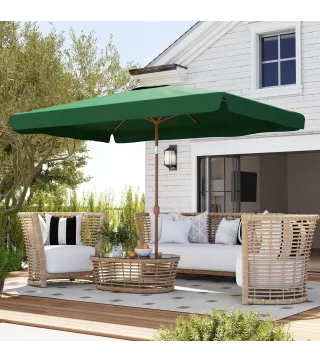 Sombrilla de Terraza Exterior 300x200x235 cm con Ángulo Ajustable Mástil de Aluminio Manivela y Protección UV 50+ Verde