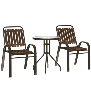Conjunto de Jardín Exterior de 3 Piezas con 2 Sillas Apilables y Mesa Redonda de Vidrio Templado para Balcón Terraza