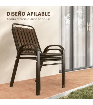 Conjunto de Jardín Exterior de 3 Piezas con 2 Sillas Apilables y Mesa Redonda de Vidrio Templado para Balcón Terraza