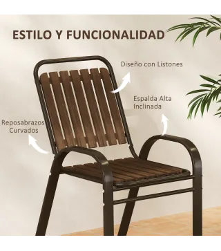 Conjunto de Jardín Exterior de 3 Piezas con 2 Sillas Apilables y Mesa Redonda de Vidrio Templado para Balcón Terraza