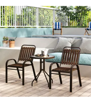 Conjunto de Jardín Exterior de 3 Piezas con 2 Sillas Apilables y Mesa Redonda de Vidrio Templado para Balcón Terraza