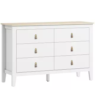Cómoda para Dormitorio con 6 Cajones Tiradores de PU Cajonera para Salón Pasillo 120x40x78 cm Blanco