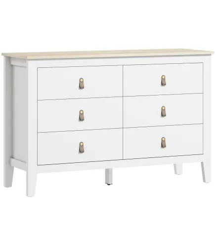 Cómoda para Dormitorio con 6 Cajones Tiradores de PU Cajonera para Salón Pasillo 120x40x78 cm Blanco