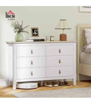 Cómoda para Dormitorio con 6 Cajones Tiradores de PU Cajonera para Salón Pasillo 120x40x78 cm Blanco