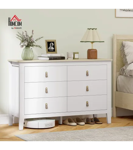 Cómoda para Dormitorio con 6 Cajones Tiradores de PU Cajonera para Salón Pasillo 120x40x78 cm Blanco
