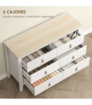 Cómoda para Dormitorio con 6 Cajones Tiradores de PU Cajonera para Salón Pasillo 120x40x78 cm Blanco