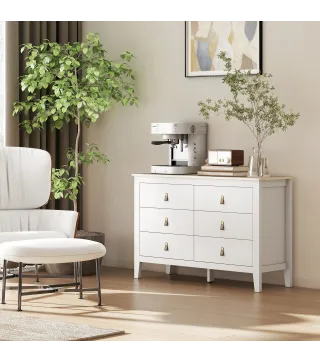 Cómoda para Dormitorio con 6 Cajones Tiradores de PU Cajonera para Salón Pasillo 120x40x78 cm Blanco