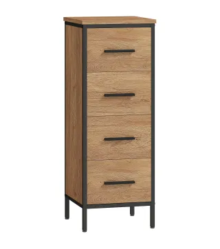 Armario de Baño Mueble de Baño Estrecho Cajonera con 4 Cajones y Estructura de Acero 30x30x82 cm Roble