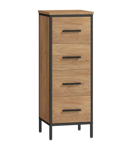 Armario de Baño Mueble de Baño Estrecho Cajonera con 4 Cajones y Estructura de Acero 30x30x82 cm Roble