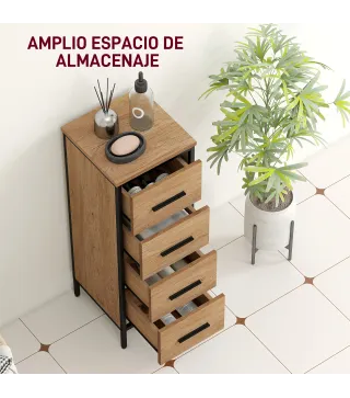 Armario de Baño Mueble de Baño Estrecho Cajonera con 4 Cajones y Estructura de Acero 30x30x82 cm Roble