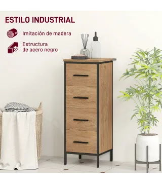 Armario de Baño Mueble de Baño Estrecho Cajonera con 4 Cajones y Estructura de Acero 30x30x82 cm Roble