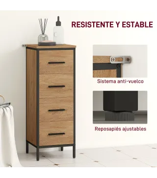 Armario de Baño Mueble de Baño Estrecho Cajonera con 4 Cajones y Estructura de Acero 30x30x82 cm Roble