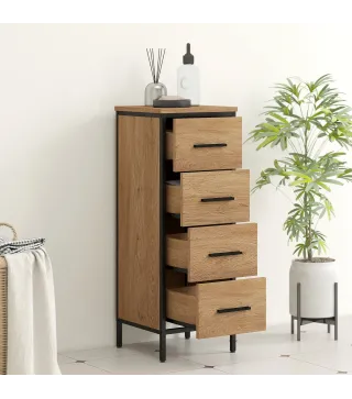 Armario de Baño Mueble de Baño Estrecho Cajonera con 4 Cajones y Estructura de Acero 30x30x82 cm Roble