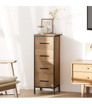 Armario de Baño Mueble de Baño Estrecho Cajonera con 4 Cajones y Estructura de Acero 30x30x82 cm Roble