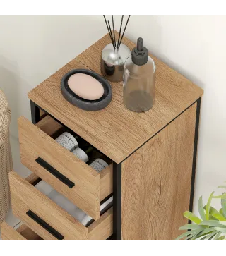 Armario de Baño Mueble de Baño Estrecho Cajonera con 4 Cajones y Estructura de Acero 30x30x82 cm Roble