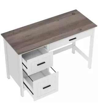 Escritorio Rústico 120x50 cm Mesa de Escritorio con 3 Cajones y Encimera con Efecto Madera Blanco
