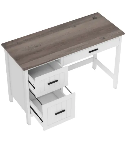 Escritorio Rústico 120x50 cm Mesa de Escritorio con 3 Cajones y Encimera con Efecto Madera Blanco