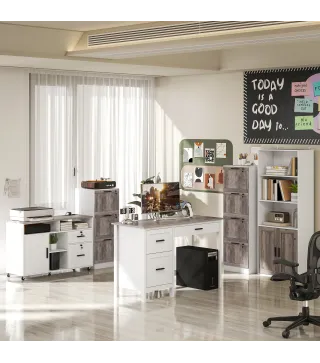 Escritorio Rústico 120x50 cm Mesa de Escritorio con 3 Cajones y Encimera con Efecto Madera Blanco