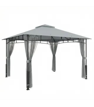 Carpa para Jardín con Techo Doble Cenador con Paredes de Malla UPF50+ para Exterior Terraza 360x300x275 cm Gris