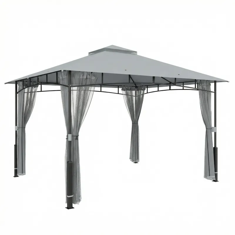 Carpa para Jardín con Techo Doble Cenador con Paredes de Malla UPF50+ para Exterior Terraza 360x300x275 cm Gris