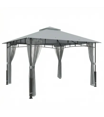 Carpa para Jardín con Techo Doble Cenador con Paredes de Malla UPF50+ para Exterior Terraza 360x300x275 cm Gris