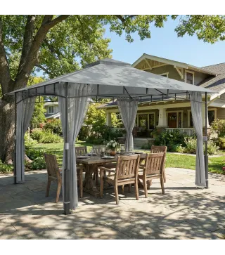 Carpa para Jardín con Techo Doble Cenador con Paredes de Malla UPF50+ para Exterior Terraza 360x300x275 cm Gris