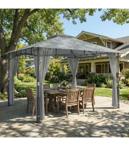 Carpa para Jardín con Techo Doble Cenador con Paredes de Malla UPF50+ para Exterior Terraza 360x300x275 cm Gris