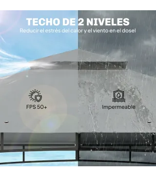 Carpa para Jardín con Techo Doble Cenador con Paredes de Malla UPF50+ para Exterior Terraza 360x300x275 cm Gris