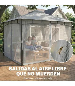 Carpa para Jardín con Techo Doble Cenador con Paredes de Malla UPF50+ para Exterior Terraza 360x300x275 cm Gris
