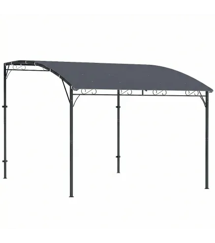 Pérgola de Pared 2,8x3,8 m con Techo Inclinado Orificios de Drenaje y Estructura Metálica Gris