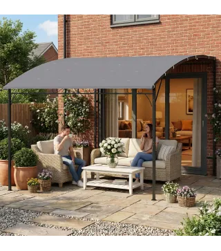 Pérgola de Pared 2,8x3,8 m con Techo Inclinado Orificios de Drenaje y Estructura Metálica Gris